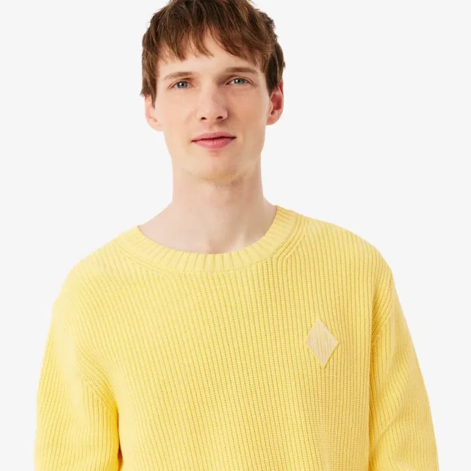 Pearl Rib Knit Badge Accent Sweater