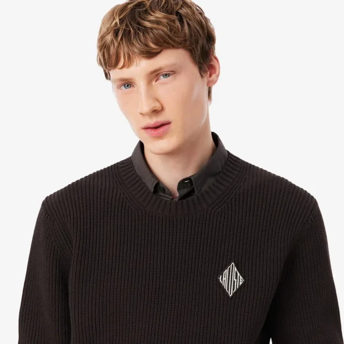 Pearl Rib Knit Badge Accent Sweater