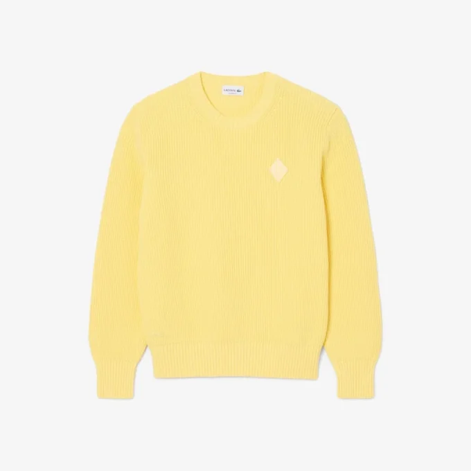 Pearl Rib Knit Badge Accent Sweater