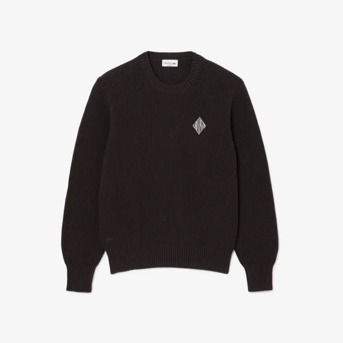 Pearl Rib Knit Badge Accent Sweater