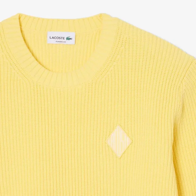Pearl Rib Knit Badge Accent Sweater