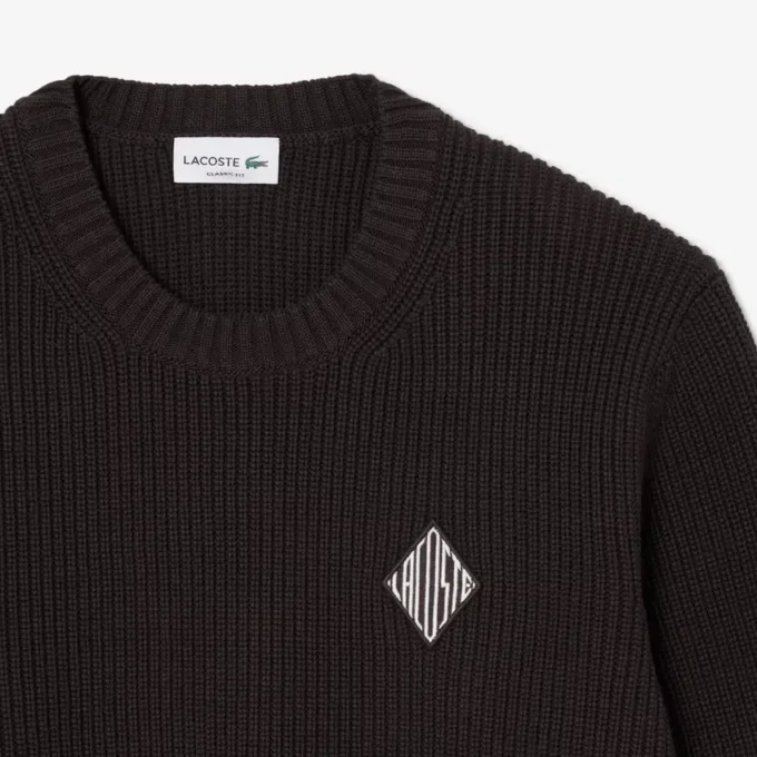 Pearl Rib Knit Badge Accent Sweater