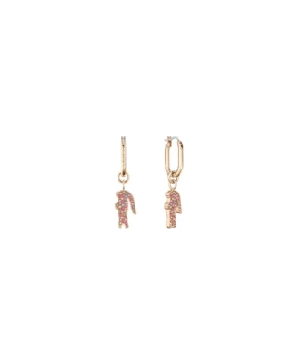Pink Crystal Croc Pendant Gold Earrings