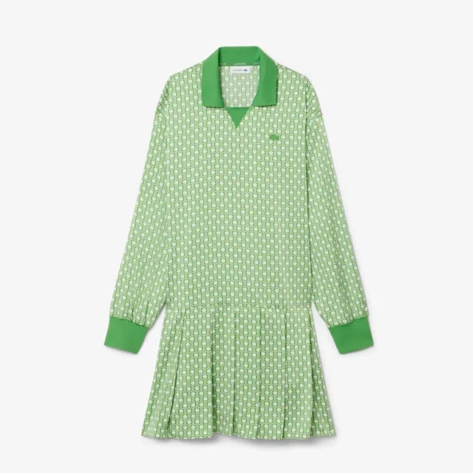 Pleated Satin Polo Dress
