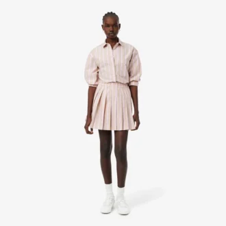 Poplin Short Striped Pleated Skirt