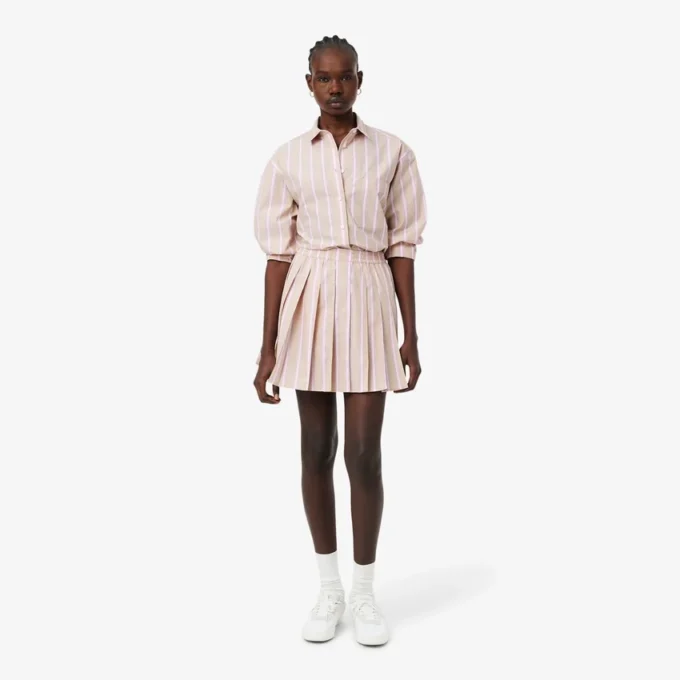 Poplin Short Striped Pleated Skirt