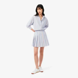 Poplin Short Striped Pleated Skirt