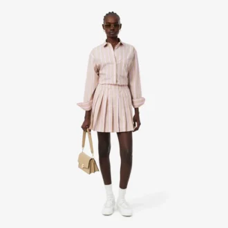 Poplin Short Striped Pleated Skirt