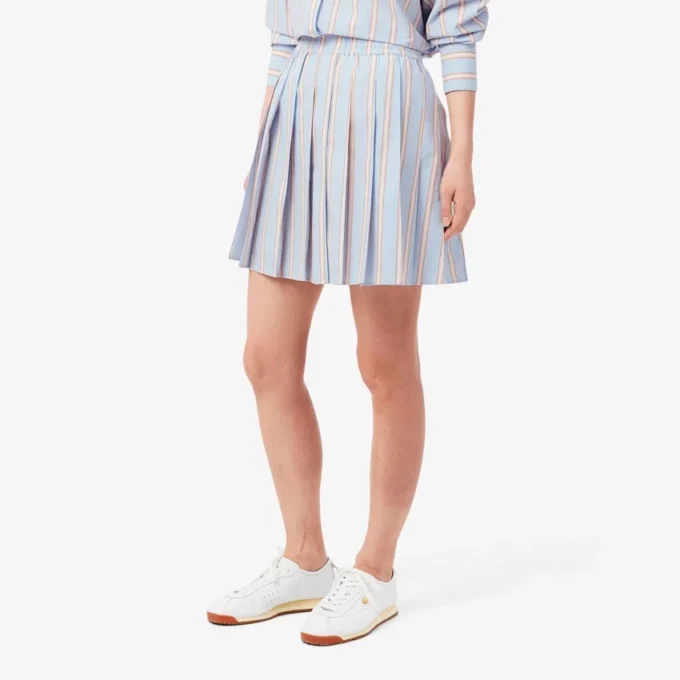 Poplin Short Striped Pleated Skirt