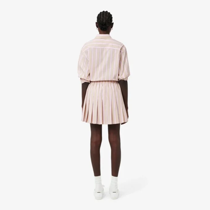 Poplin Short Striped Pleated Skirt