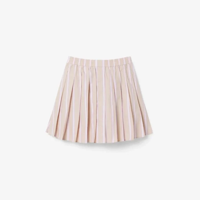 Poplin Short Striped Pleated Skirt