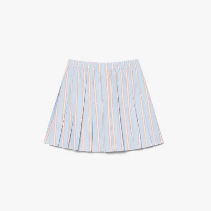 Poplin Short Striped Pleated Skirt