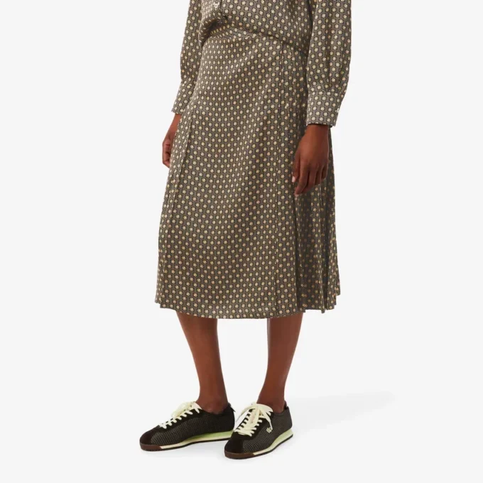Printed Pleated Midi Skirt