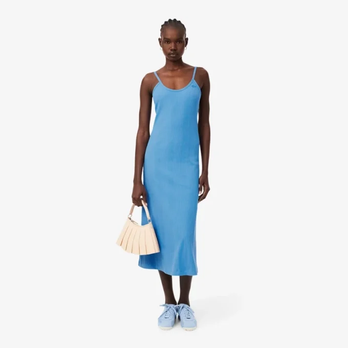 Ribbed Cotton Strappy Maxi Dress
