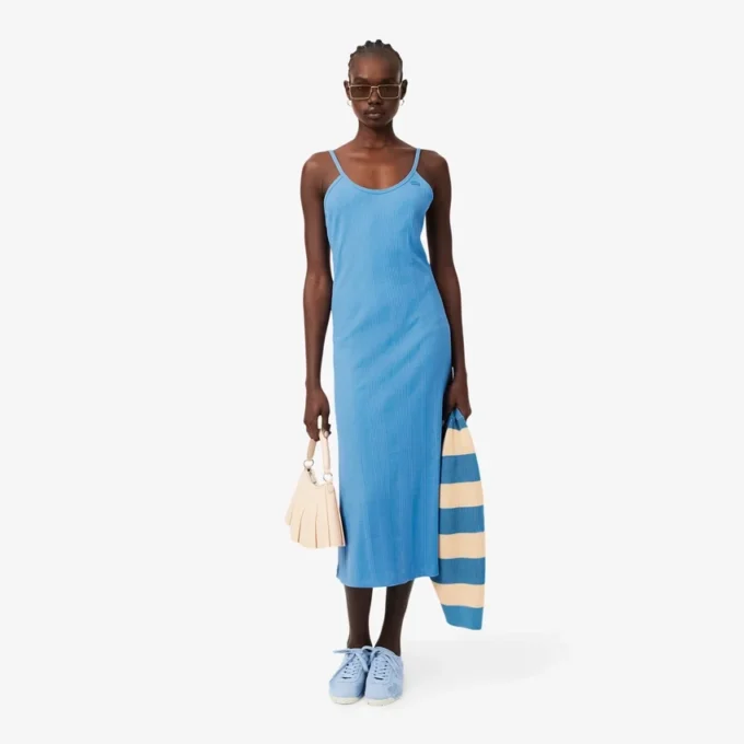 Ribbed Cotton Strappy Maxi Dress