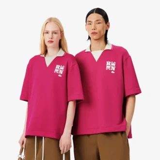 Runway Badge Accent Oversized Satin Polo Shirt