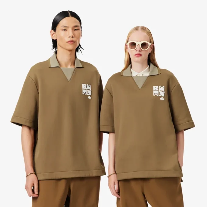 Runway Badge Accent Oversized Satin Polo Shirt