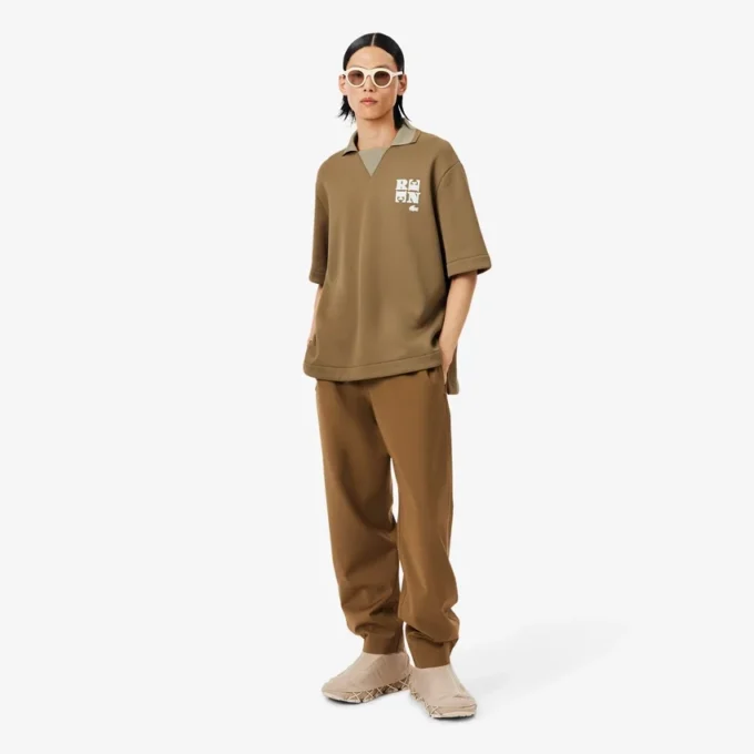 Runway Badge Accent Oversized Satin Polo Shirt