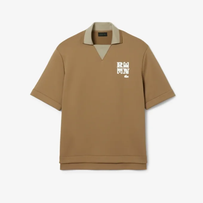 Runway Badge Accent Oversized Satin Polo Shirt