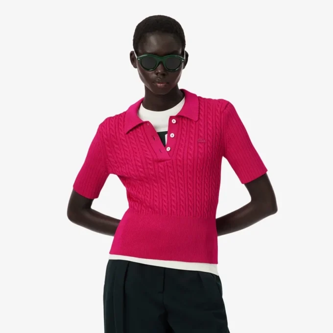 Runway Cable Knit Polo Collar Sweater