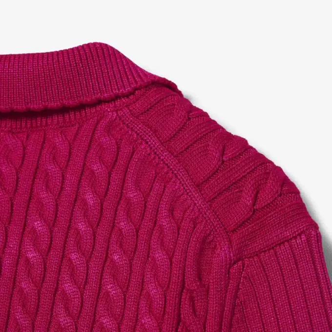 Runway Cable Knit Polo Collar Sweater
