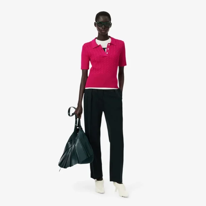 Runway Cable Knit Polo Collar Sweater