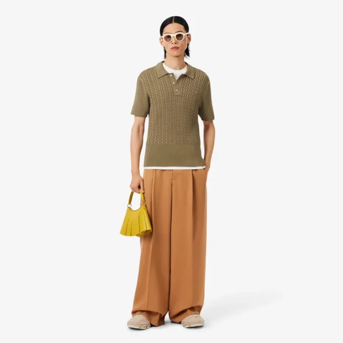 Runway Cable Knit Polo Collar Sweater