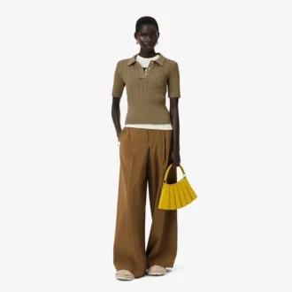 Runway Cable Knit Polo Collar Sweater
