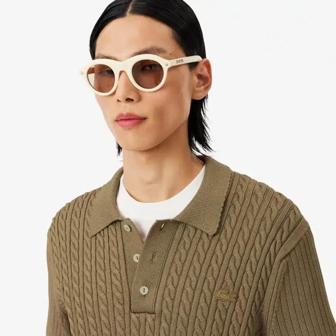 Runway Cable Knit Polo Collar Sweater