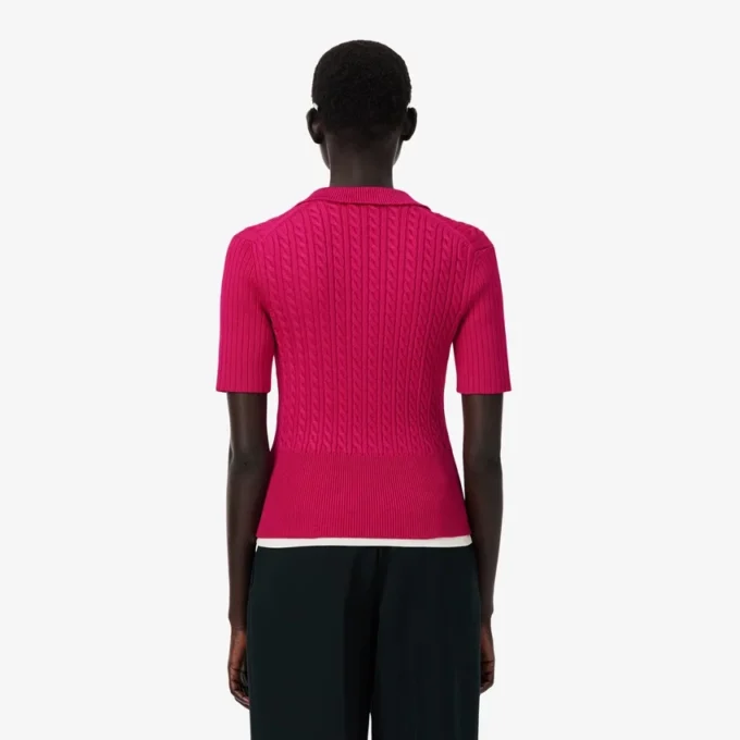 Runway Cable Knit Polo Collar Sweater