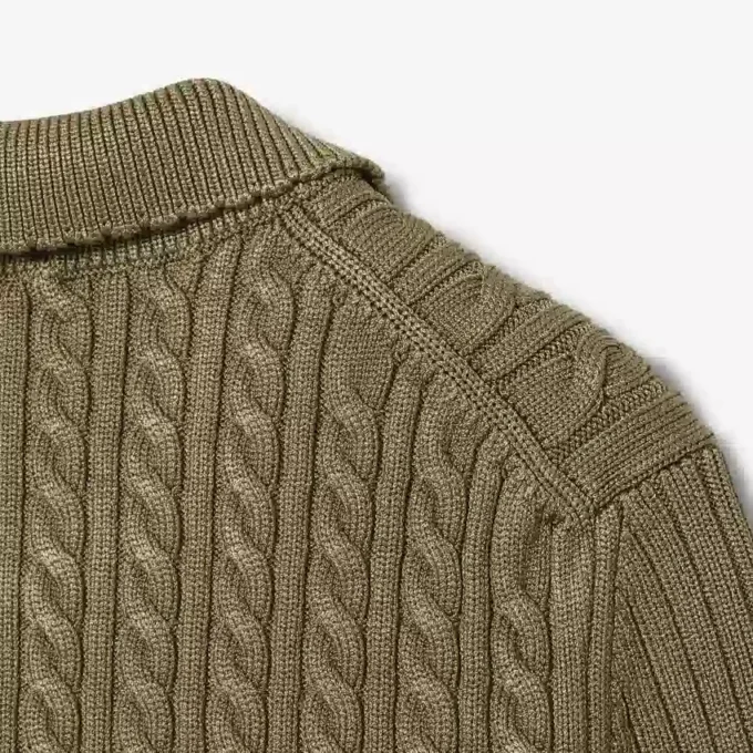 Runway Cable Knit Polo Collar Sweater