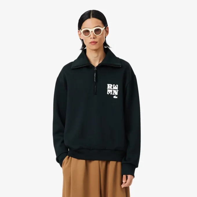 Runway High Neck Zipped Badge Accent Sweatshirt