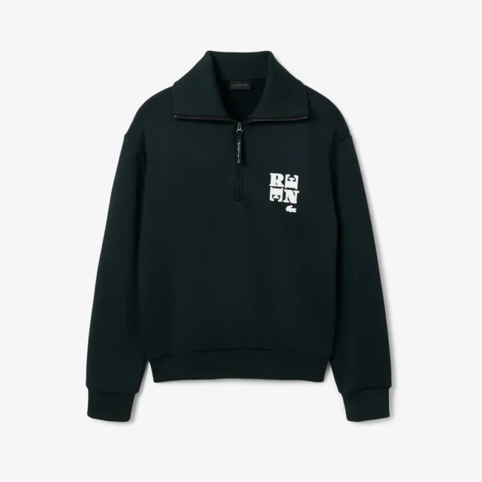 Runway High Neck Zipped Badge Accent Sweatshirt