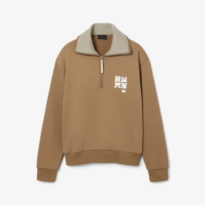 Runway High Neck Zipped Badge Accent Sweatshirt