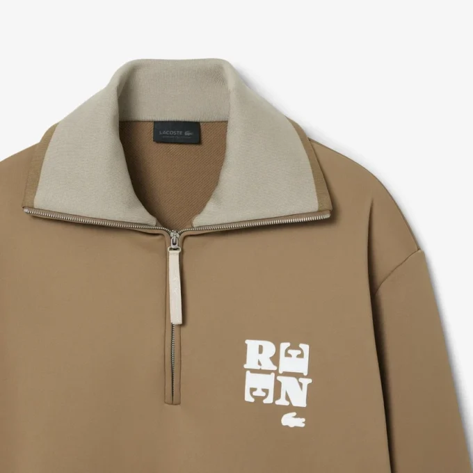 Runway High Neck Zipped Badge Accent Sweatshirt