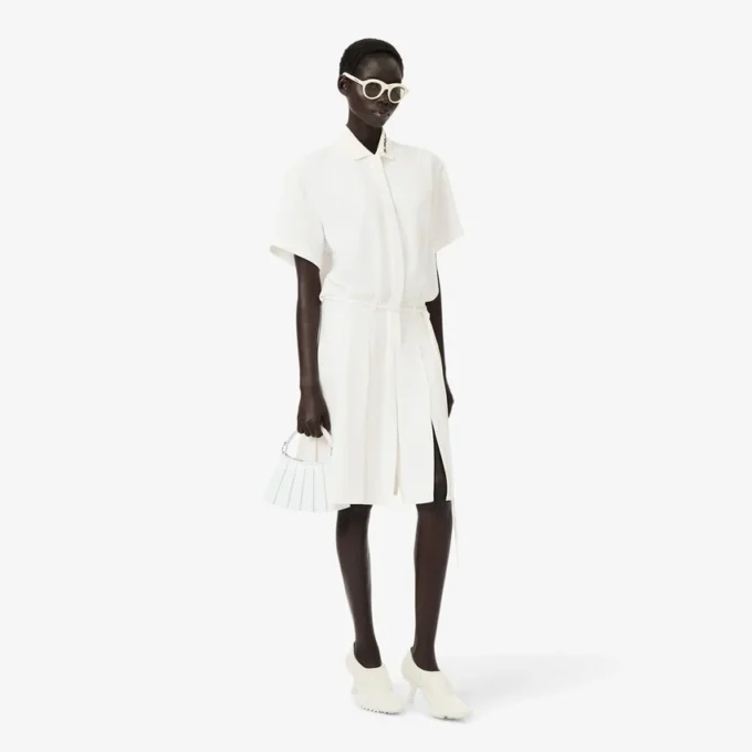 Runway Pleated Embroidery Detail Polo Dress