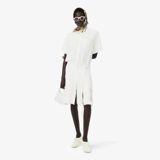 Runway Pleated Embroidery Detail Polo Dress