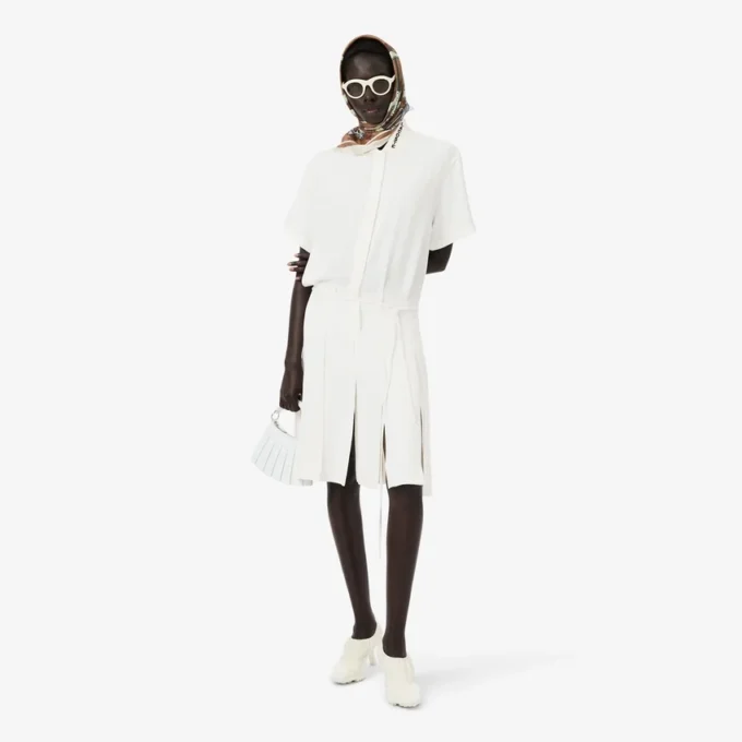 Runway Pleated Embroidery Detail Polo Dress