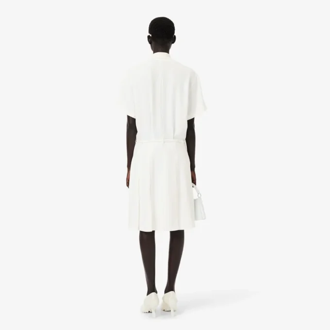 Runway Pleated Embroidery Detail Polo Dress