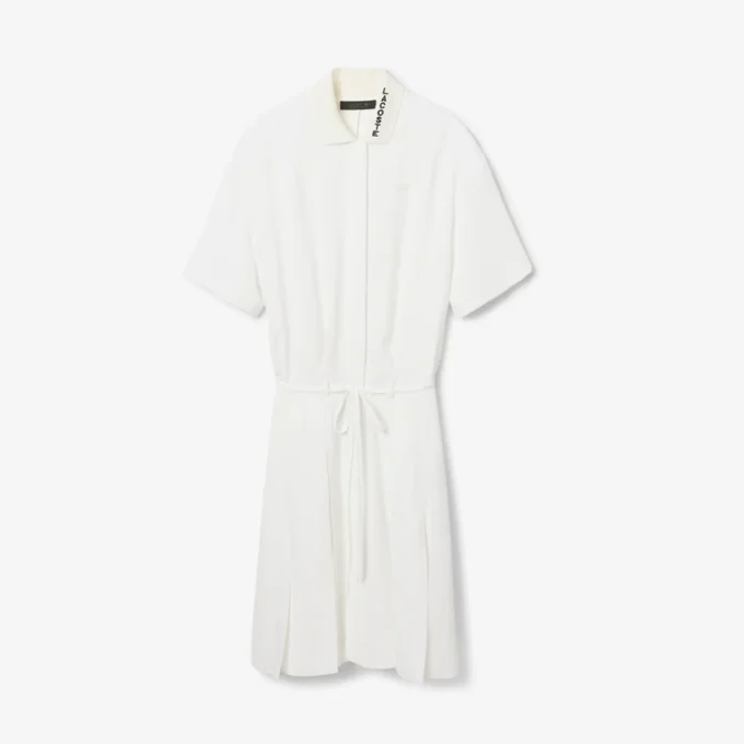 Runway Pleated Embroidery Detail Polo Dress