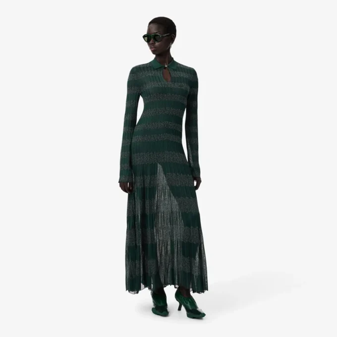 Runway Polo Collar Pointelle Maxi Dress