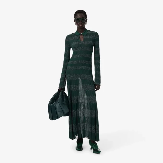 Runway Polo Collar Pointelle Maxi Dress