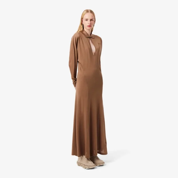 Runway Polo Collar Silk Maxi Dress