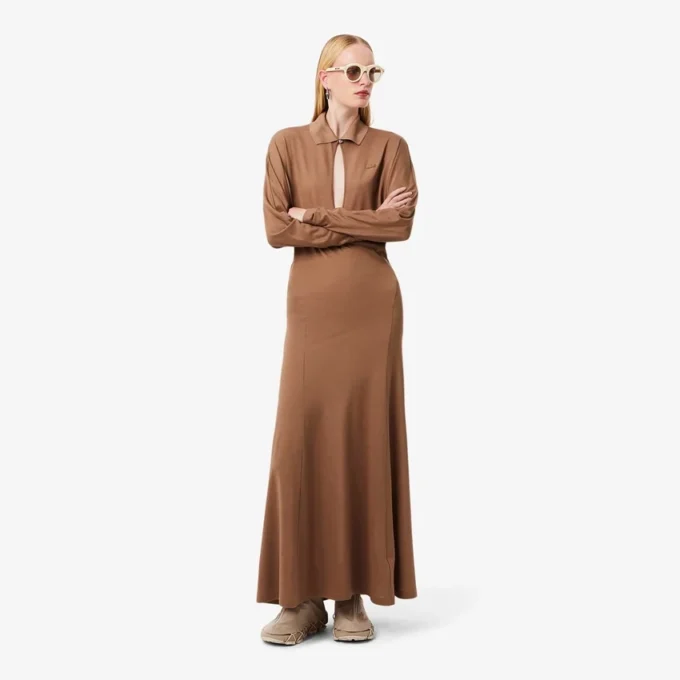 Runway Polo Collar Silk Maxi Dress