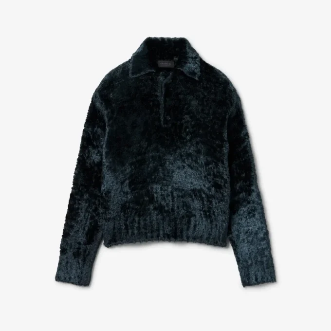 Runway Polo Collar Velour Sweater