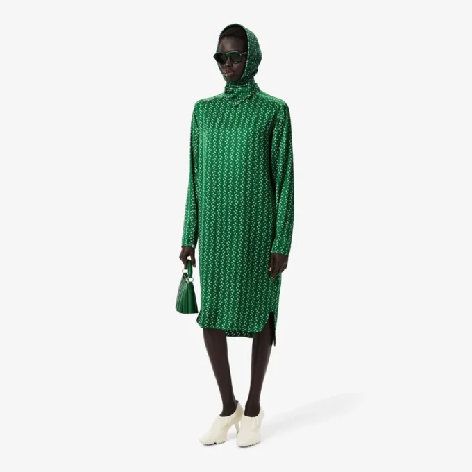 Runway Printed Satin Scarf Neck Dress