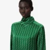 Runway Printed Satin Scarf Neck Dress