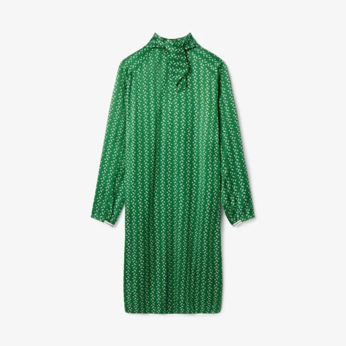 Runway Printed Satin Scarf Neck Dress