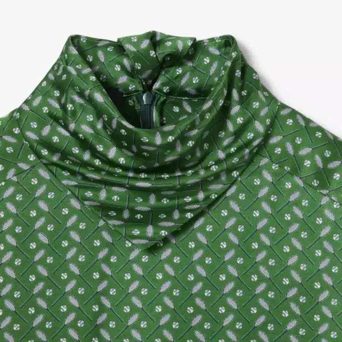 Runway Printed Satin Scarf Neck Dress