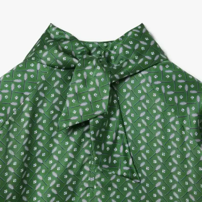Runway Printed Satin Scarf Neck Dress